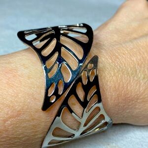 Alloy Hinged Leaf Cuff Bangle Bracelet